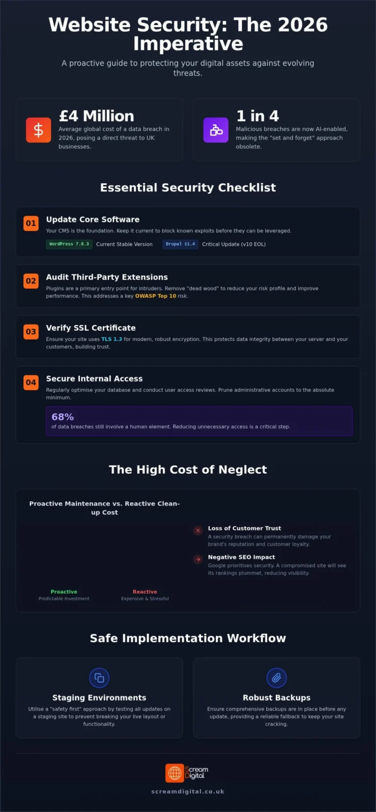 The Ultimate Website Security Updates Checklist: Keeping Your Site Cracking in 2026 | Scream Digital Blog